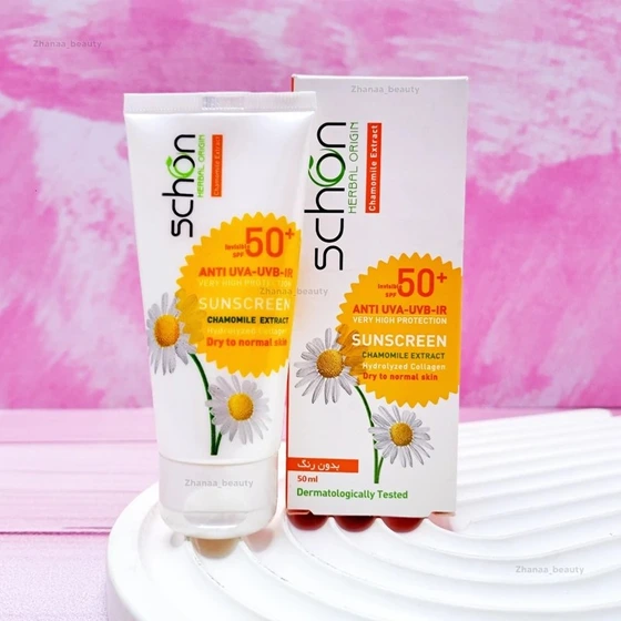 کرم ضدآفتاب شون بی رنگ مناسب پوستهای خشک تا نرمال Dry to Normal Skin حجم 50 میل SPF 50
