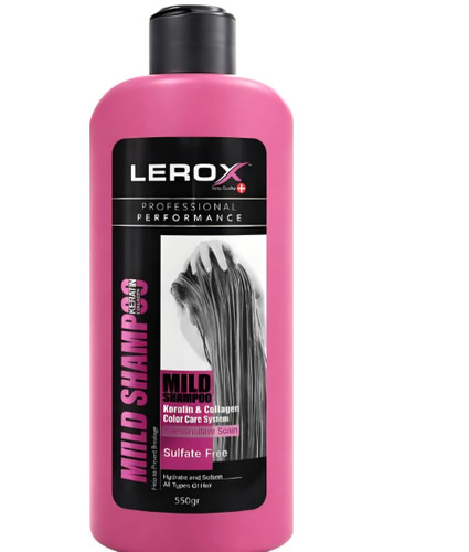 شامپو کراتینه مو لروکس مدل Mild Shampoo بدون سولفات مناسب موهای آسیب دیده و نازک وزن 550 گرم