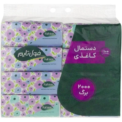 دستمال کاغذی فول تایم ۲۵۰ برگ دولایه بسته ۸ عددی
